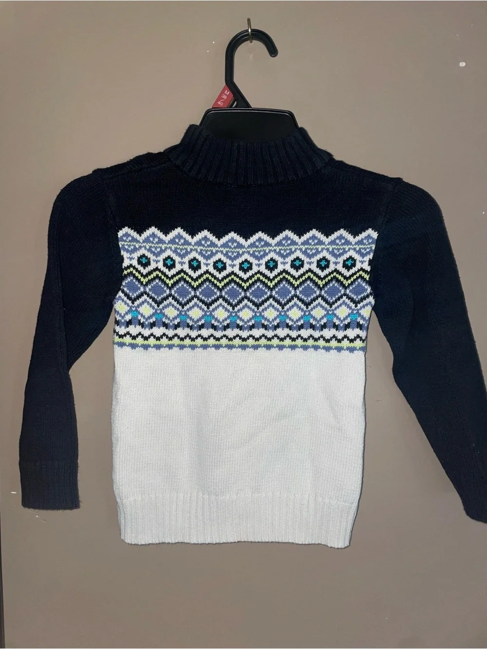 Boys Gymboree Navy and White Knit Pullover Sweater Winter Print Buttons Thick 4T